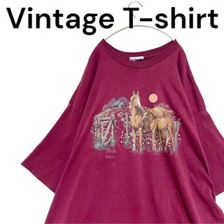 ギルタン(GILDAN)の希少 海外古着★超ビッグシルエット 馬柄 プリント Tシャツ 半袖(Tシャツ/カットソー(半袖/袖なし))