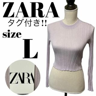 ザラ(ZARA)の【完売商品】未使用 ZARA プリーツ ニット ショート丈 パステル Lサイズ(シャツ/ブラウス(長袖/七分))