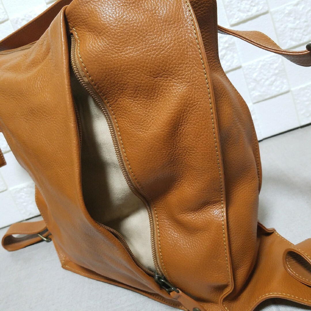 美品】マザーハウス 2way ショルダーバッグ リュック 本革 キャメル-