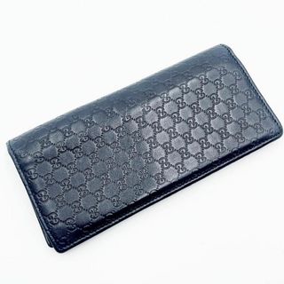 グッチ(Gucci)のグッチ　レザー 長財布 マイクロGG マイクロシマ ネイビー 256628 札入(長財布)