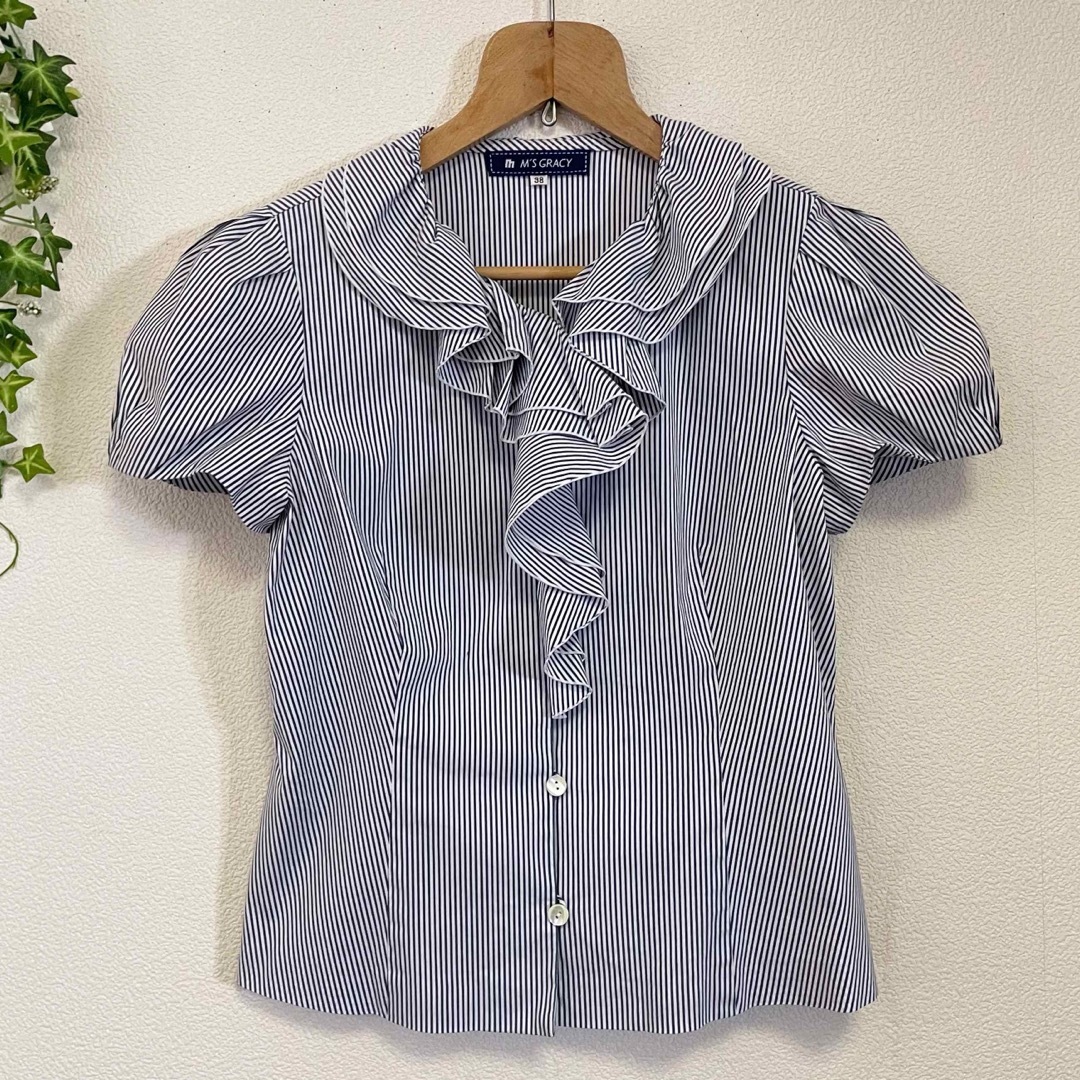 美品 M'S GRACY ストレッチ パフスリーブ フリル 半袖 ブラウス 38 | フリマアプリ ラクマ