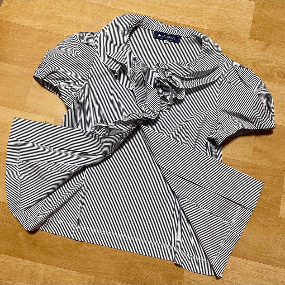 美品 M'S GRACY ストレッチ パフスリーブ フリル 半袖 ブラウス 38