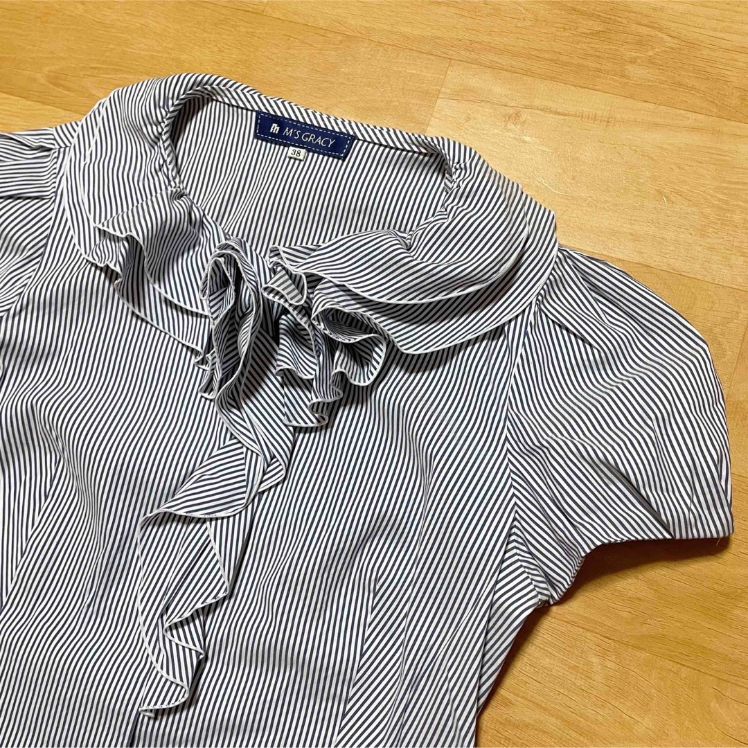 美品 M'S GRACY ストレッチ パフスリーブ フリル 半袖 ブラウス 38