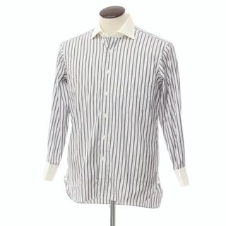 【中古】アクアスキュータム Aquascutum ストライプ クレリックシャツ ホワイトxパープル【サイズML-80】【メンズ】(シャツ)