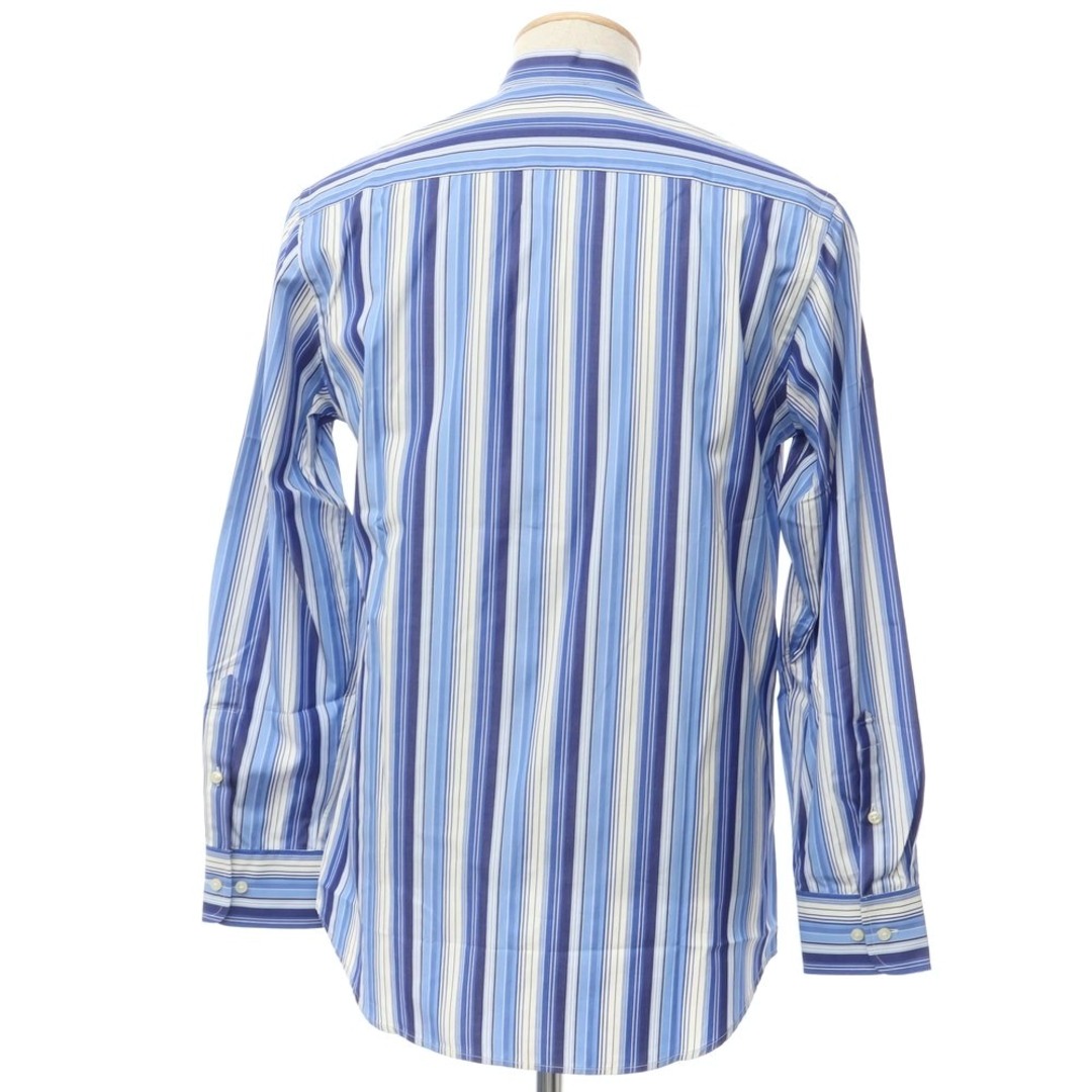 【中古】【未使用】アクアスキュータム Aquascutum ストライプ バンドカラーシャツ ブルーxネイビー【サイズS】【メンズ】