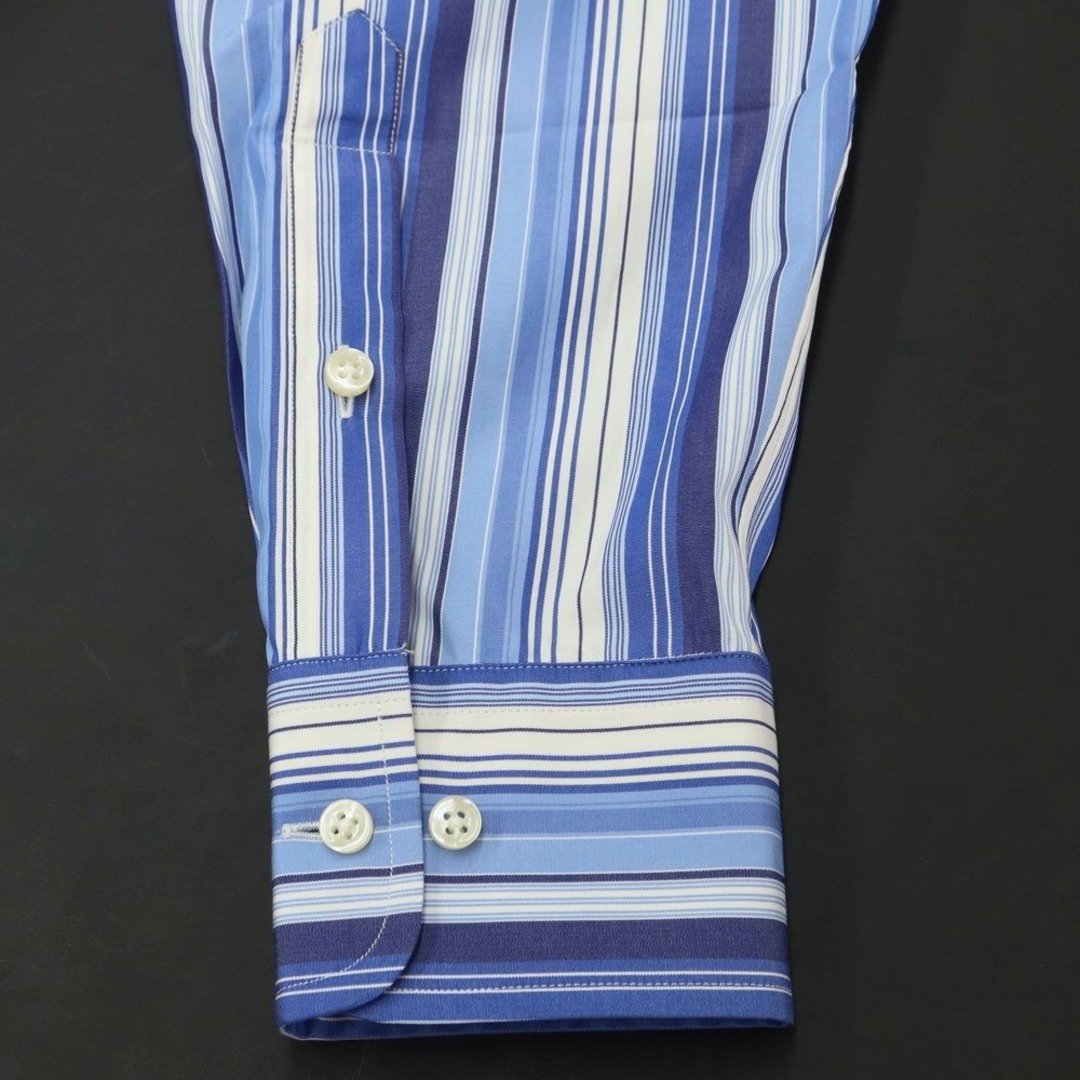 【中古】【未使用】アクアスキュータム Aquascutum ストライプ バンドカラーシャツ ブルーxネイビー【サイズS】【メンズ】