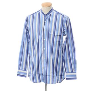 【中古】【未使用】アクアスキュータム Aquascutum ストライプ バンドカラーシャツ ブルーxネイビー【サイズS】【メンズ】(シャツ)