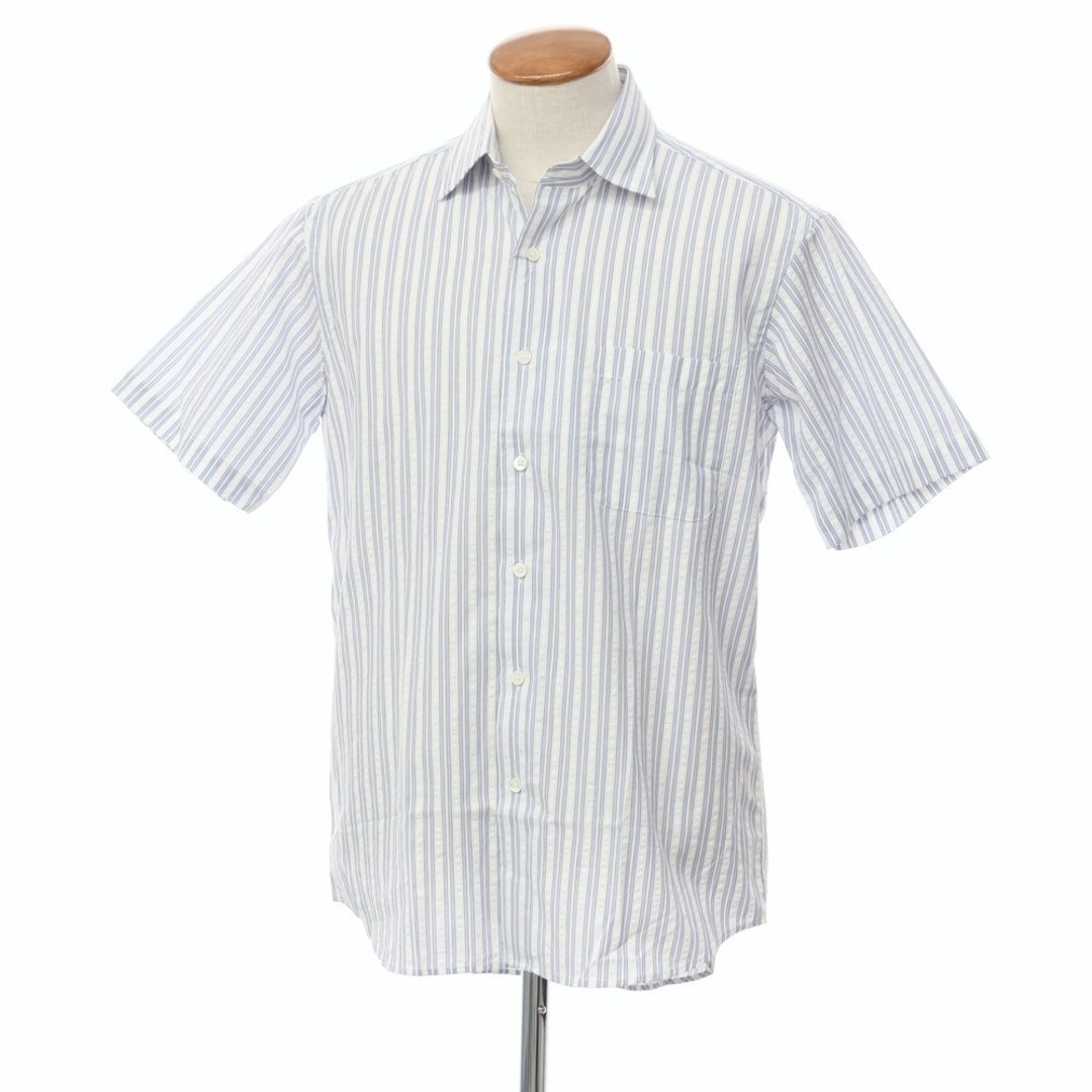 【中古】【未使用】アクアスキュータム Aquascutum ストライプ 半袖シャツ ホワイトxブルー【サイズM】【メンズ】 | フリマアプリ ラクマ