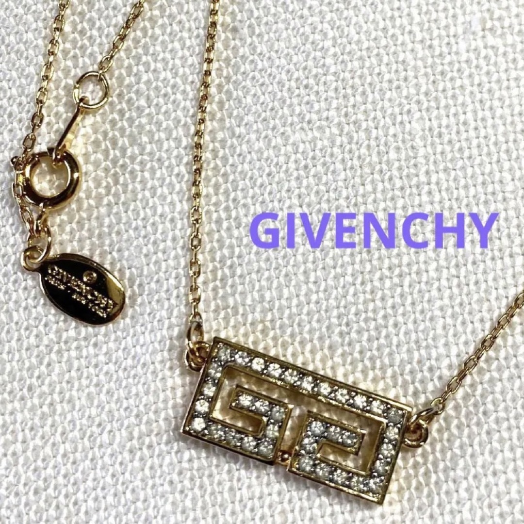 【極美品】GIVENCHY G ロゴ ラインストーン ネックレス ゴールド