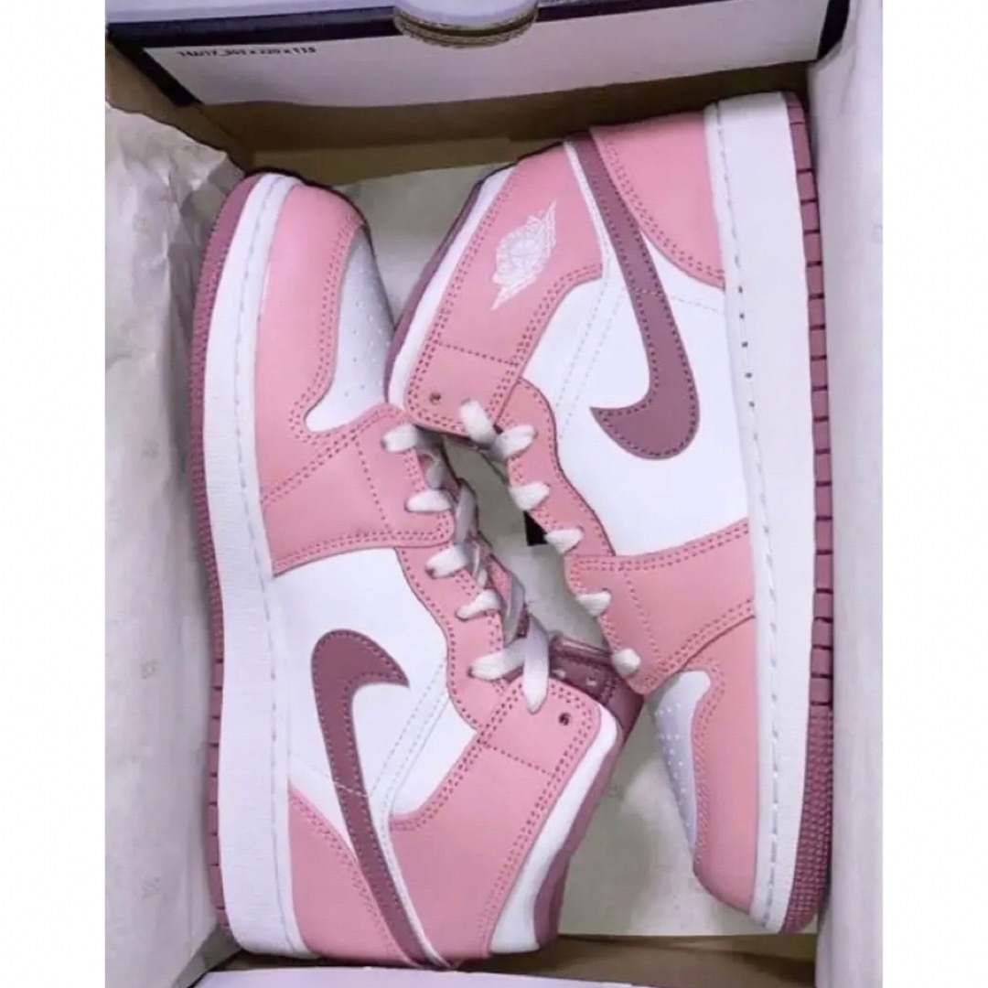 NIKE - 25cm【新品】NIKE GS AIR JORDAN1 MID ホワイト ピンクの通販