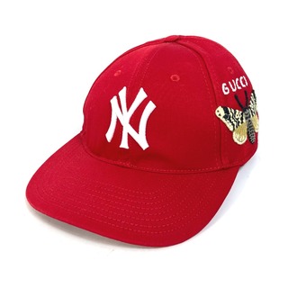 グッチ(Gucci)のグッチ GUCCI NYヤンキースコラボ 538561 帽子 キャップ帽 ベースボール キャップ コットン レッド 美品(キャップ)