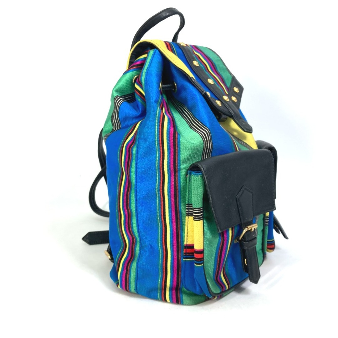 ヴェルサーチ VERSACE ストライプ ヴィンテージ バックパック カバン リュックサック キャンバス/レザー マルチカラー 2