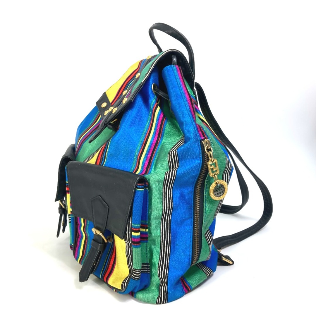 ヴェルサーチ VERSACE ストライプ ヴィンテージ バックパック カバン リュックサック キャンバス/レザー マルチカラー 3