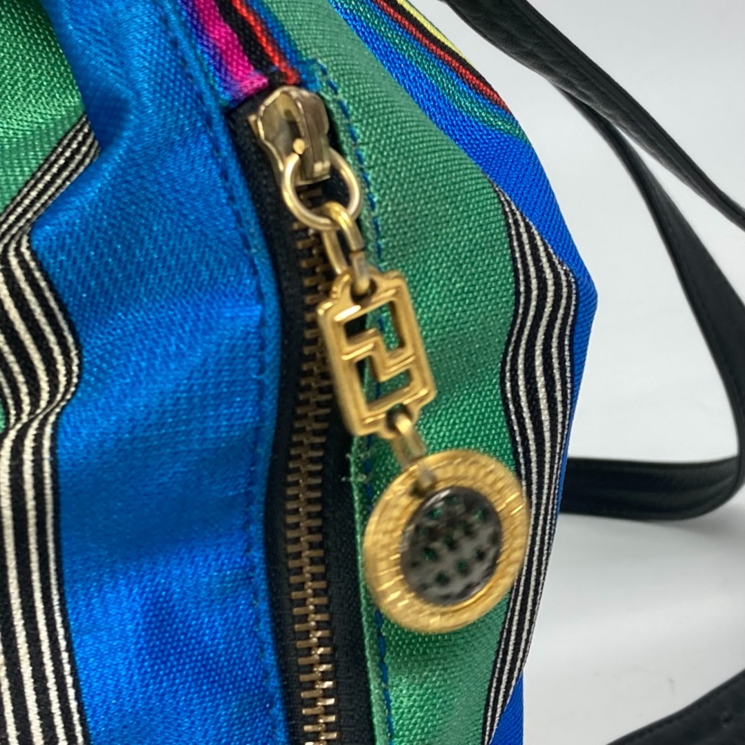 ヴェルサーチ VERSACE ストライプ ヴィンテージ バックパック カバン リュックサック キャンバス/レザー マルチカラー 4