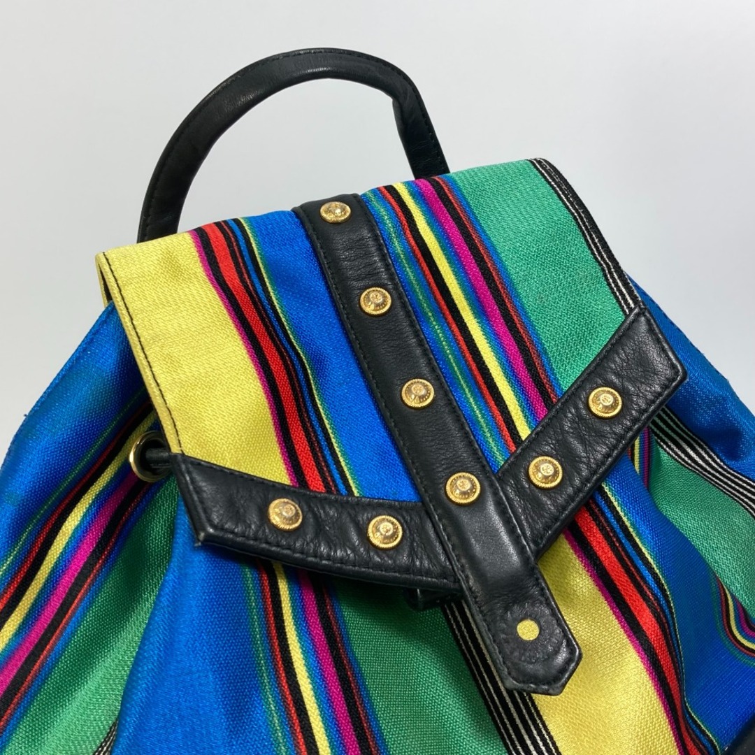 ヴェルサーチ VERSACE ストライプ ヴィンテージ バックパック カバン リュックサック キャンバス/レザー マルチカラー 5