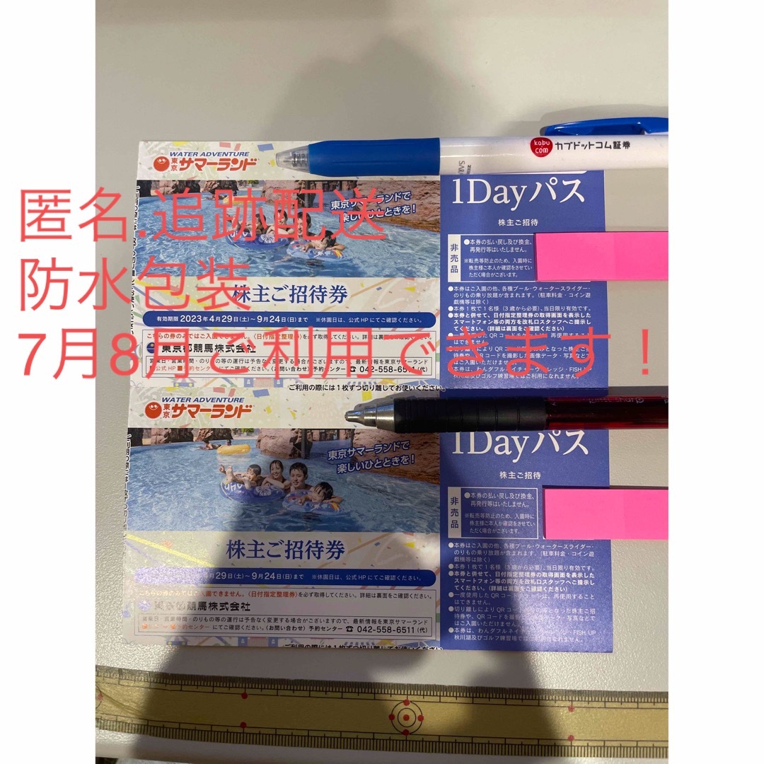 2023年夏季7-8月OK】東京サマーランド1dayパス4枚 株主優待