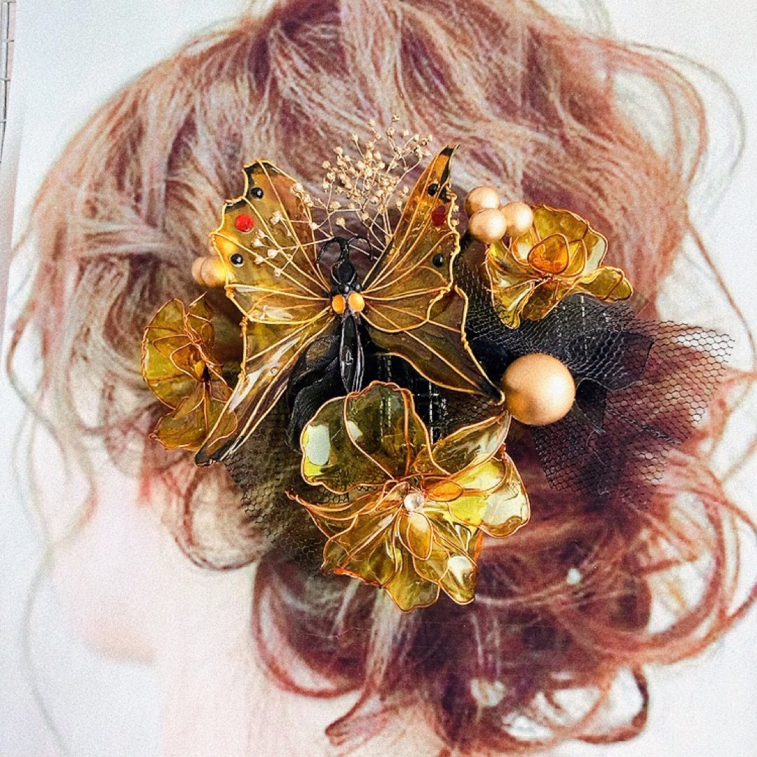 5-18B アメリカンフラワー　蝶付　ディップアートアクセサリー　髪飾り　10本 | フリマアプリ ラクマ