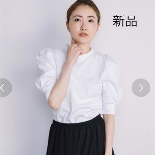 新品　ボリューム袖ギャザー　パフスリーブ　デザインTシャツ(シャツ/ブラウス(長袖/七分))