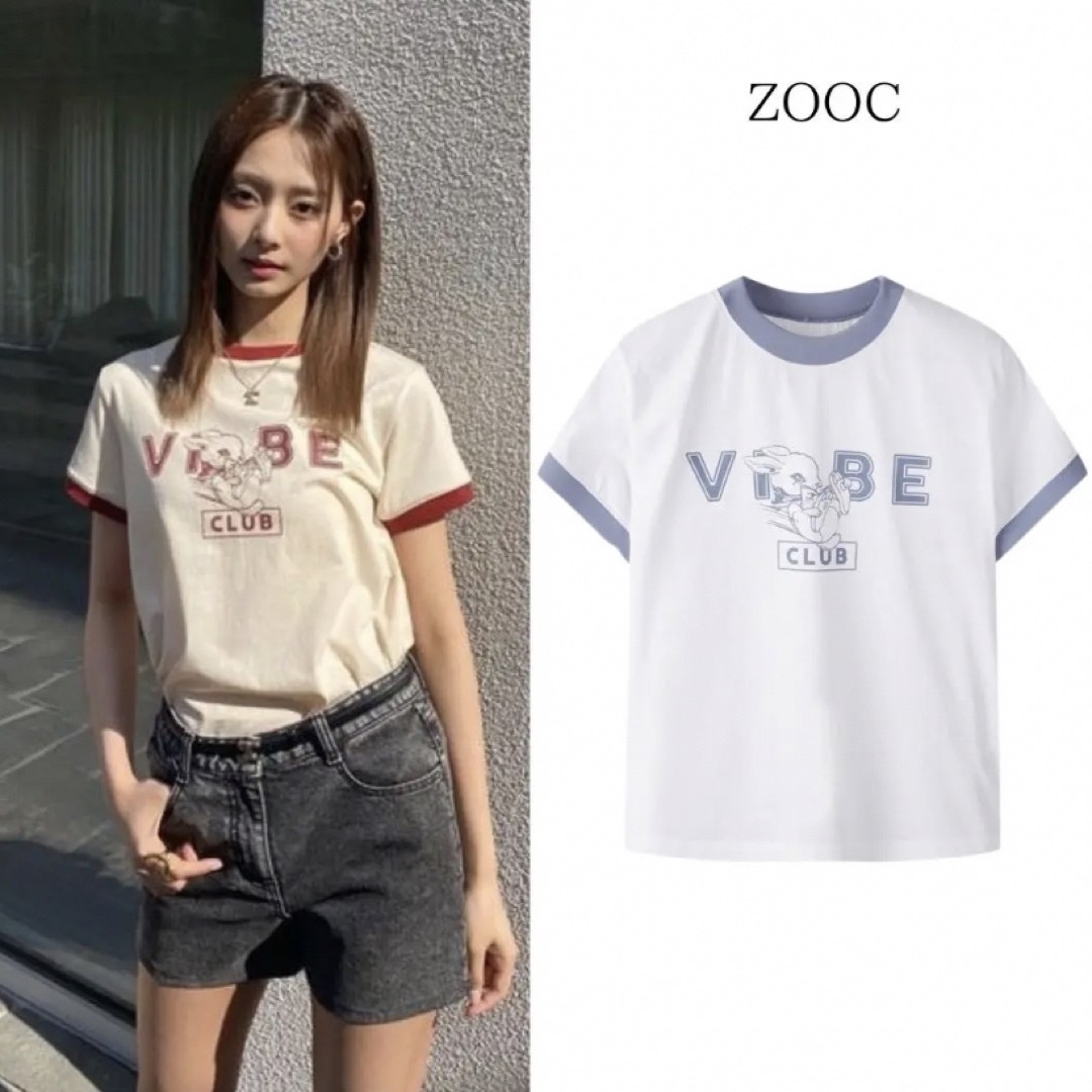 TWICE ツウィ着用 ZOOC Tシャツ ホワイト×ブルー - Tシャツ/カットソー
