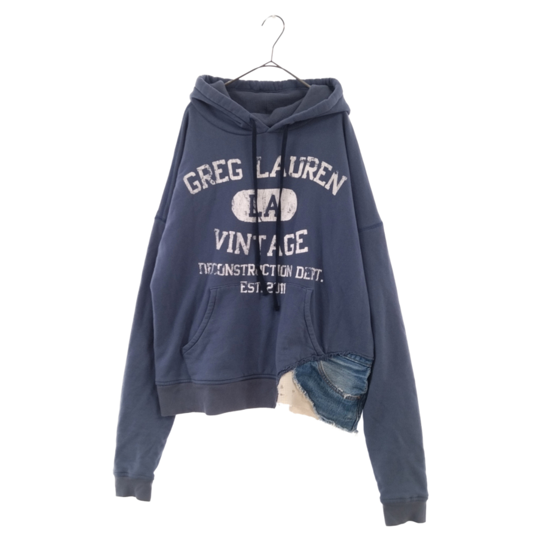 美品 グレッグローレン Greg Lauren ジャケット デニム パッチワーク ダメージ加工 コットン アウター メンズ アメリカ製 3(L相当) ネイビー/ブルー