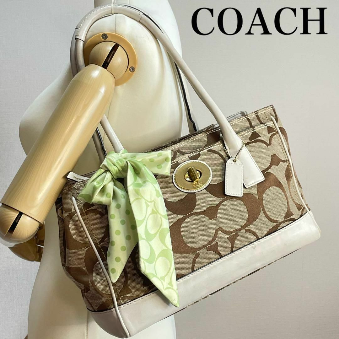 ■美品■ COACH コーチ シグネチャー レザー ショルダーバッグ スカーフ付