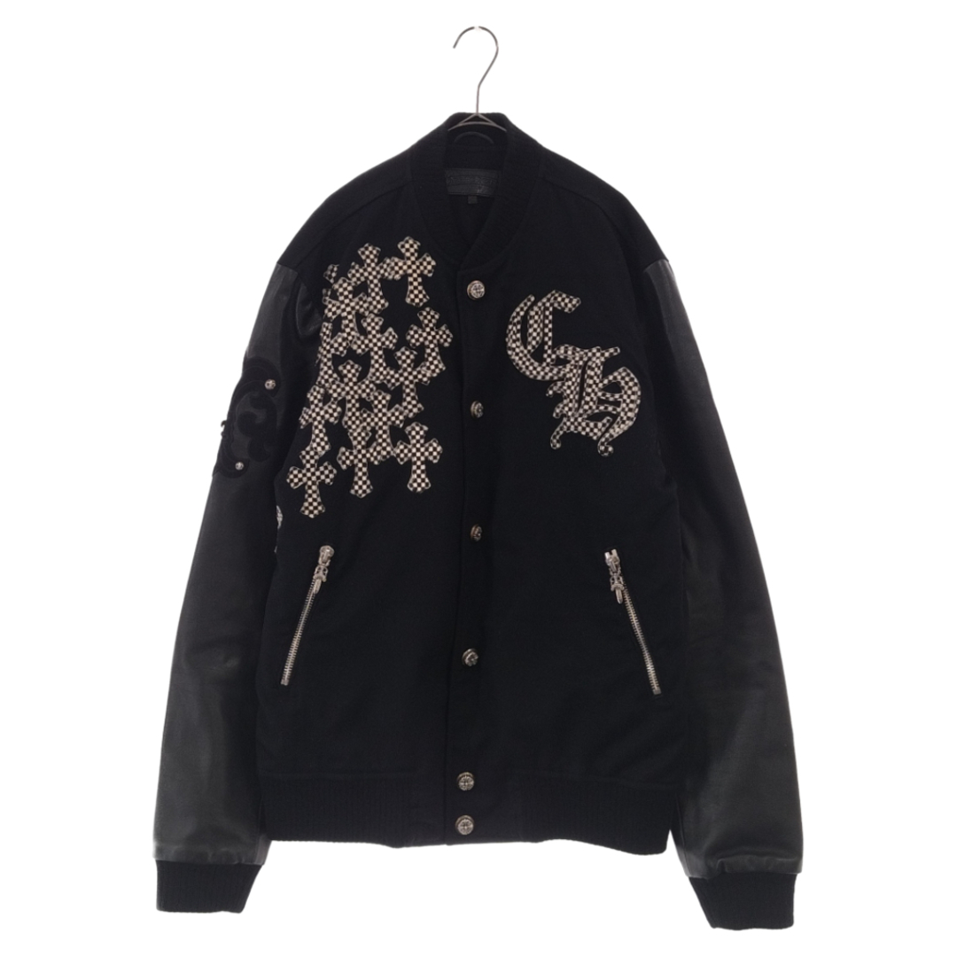 CHROME HEARTS クロムハーツ LETTERMAN JACKET スペシャルオーダー ハラコクロスパッチ レザースリーブ レターマン ジャケット BSフレア ブラックジャケット