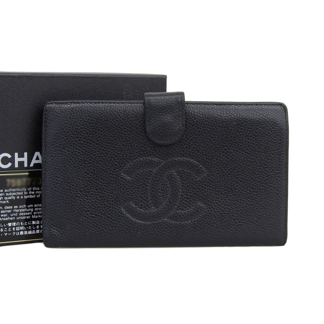 【本物保証】 箱・保付 シャネル CHANEL ココマーク ロゴ がま口付長財布 レザー ブラック 黒 シール付 7番台 A13498 | フリマアプリ ラクマ