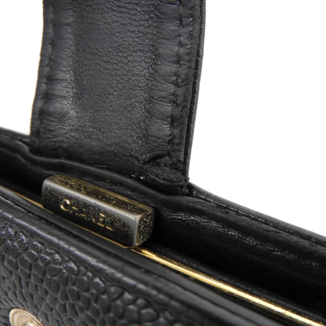 【本物保証】 箱・保付 シャネル CHANEL ココマーク ロゴ がま口付長財布 レザー ブラック 黒 シール付 7番台 A13498