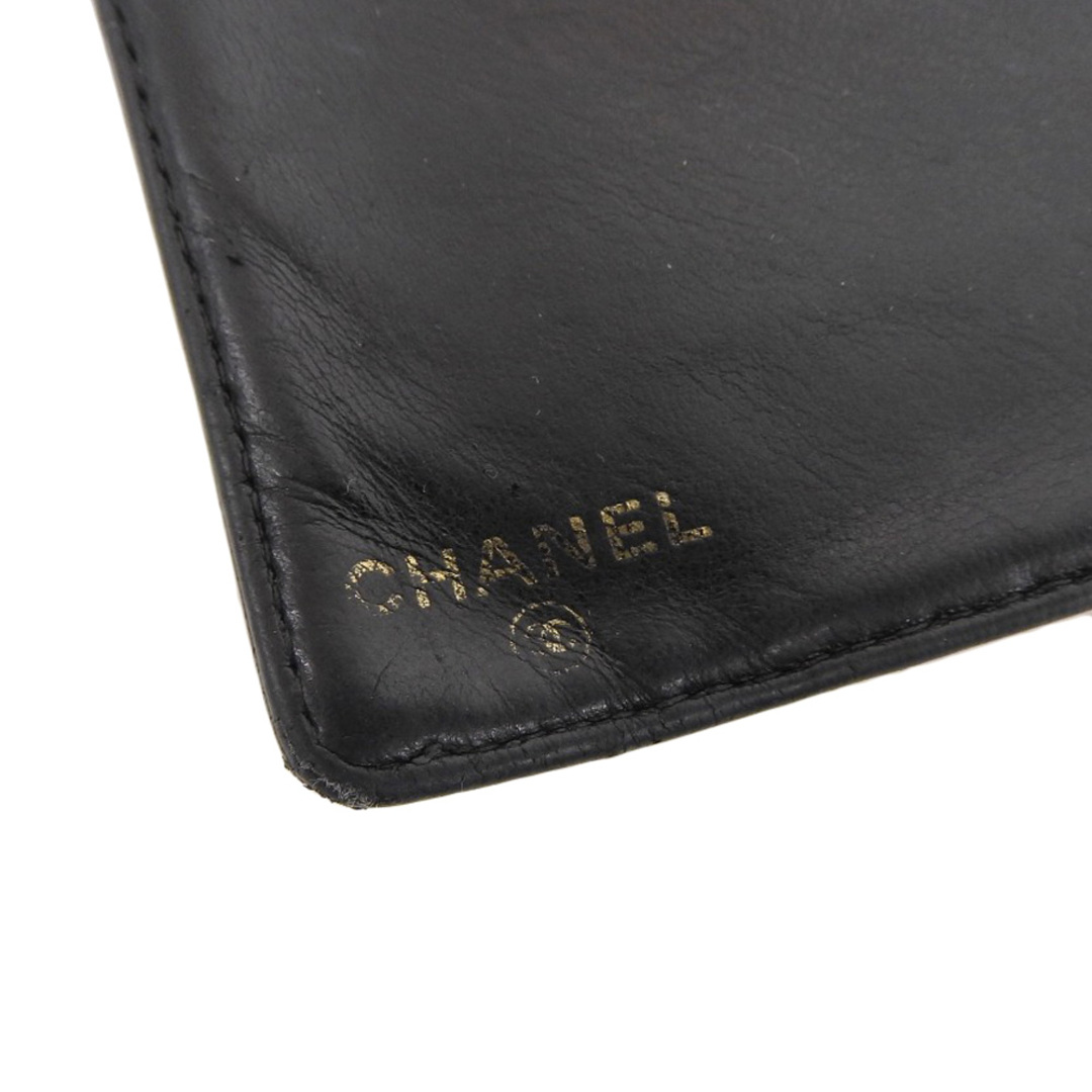 【本物保証】 箱・保付 シャネル CHANEL ココマーク ロゴ がま口付長財布 レザー ブラック 黒 シール付 7番台 A13498