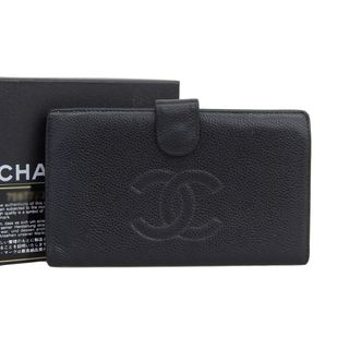 シャネル(CHANEL)の【本物保証】 箱・保付 シャネル CHANEL ココマーク ロゴ がま口付長財布 レザー ブラック 黒 シール付 7番台 A13498 (財布)