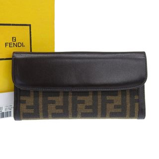 フェンディ(FENDI)の【本物保証】 箱付 新品同様 フェンディ FENDI ズッカ柄 FF柄 Wホック付長財布 キャンバス レザー ブラウン 2804 0339R 018 希少 レア(財布)