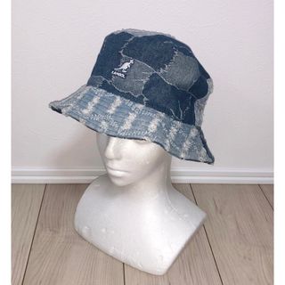 カンゴール(KANGOL)のM 美品 KANGOL バケットハット パッチワーク デニム インディゴブルー(ハット)