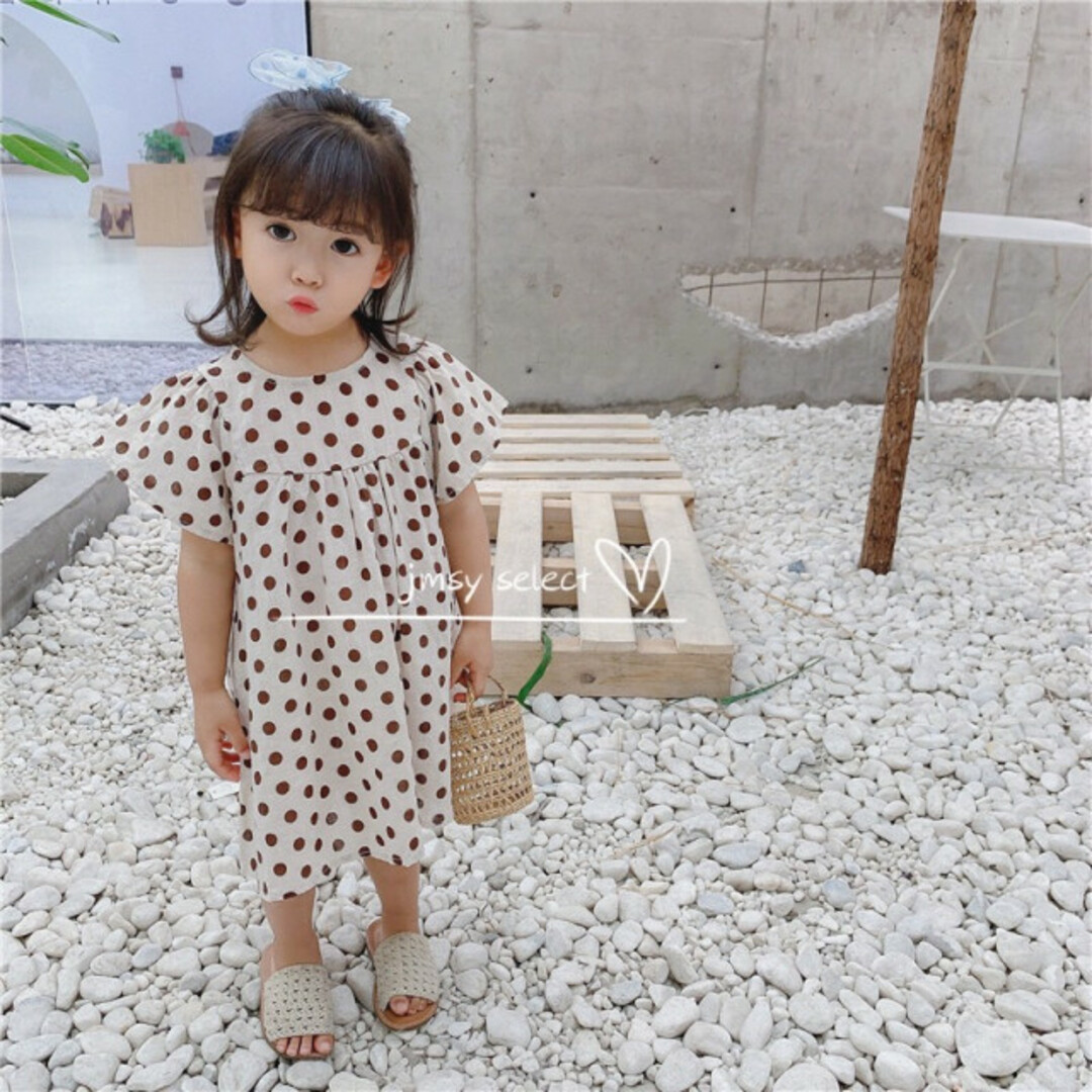 ★SALE★100cm  ドットワンピース　ワンピース　リンネ　女の子　子供服 キッズ/ベビー/マタニティのキッズ服女の子用(90cm~)(ワンピース)の商品写真