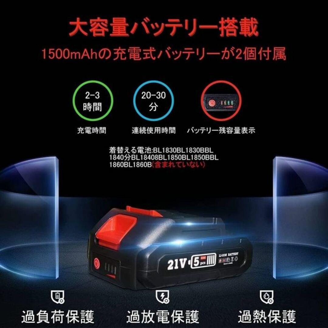 1B08z0z 電動のこぎり 充電式 レシプロソー 電動ノコギリ バッテリー2個 3