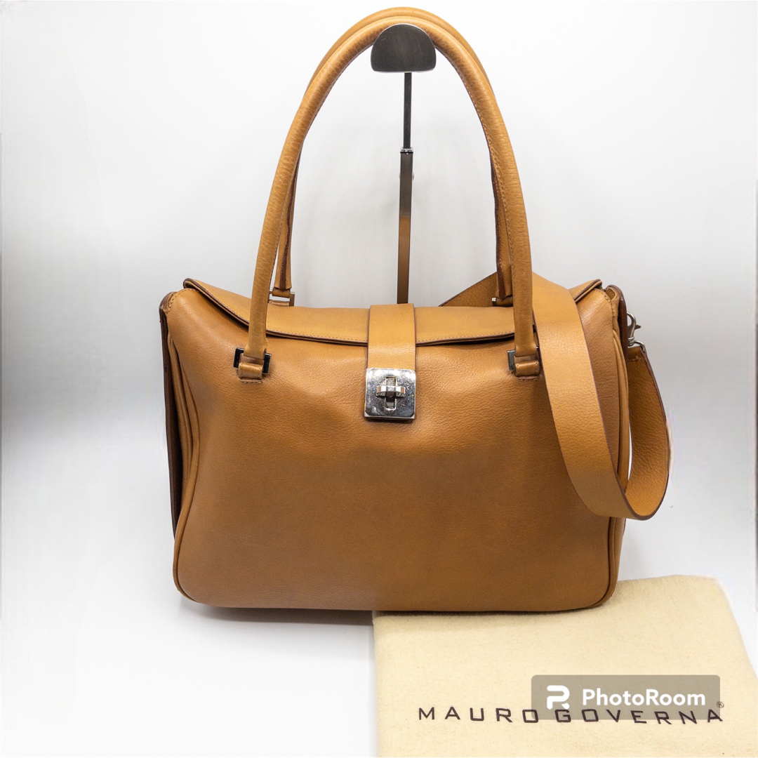 【美品】MAURO GOVERNA カーフレザー キャメル 2WAYトートバッグ