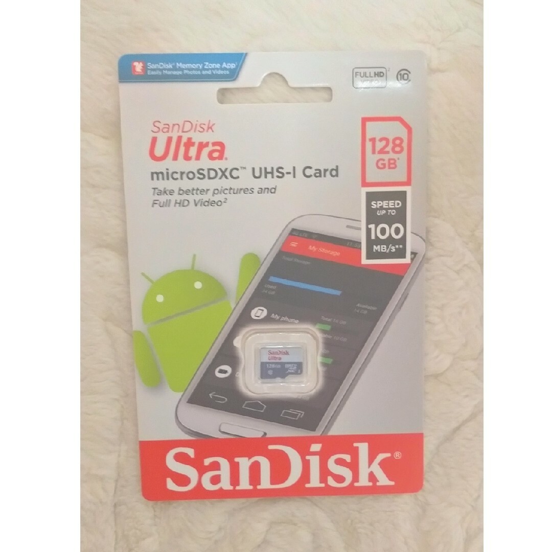 SanDisk(サンディスク)のマイクロSD SanDisk ULTRA 128GB 100MB/s  未使用 スマホ/家電/カメラのPC/タブレット(PC周辺機器)の商品写真