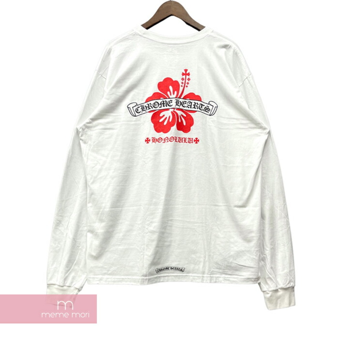 CHROME HEARTS Honolulu Limited Back Scroll Logo LS Tee クロムハーツ ホノルル限定バックスクロールロゴロングスリーブTシャツ 長袖カットソー ロンT 胸ポケット ハイビスカス ハワイ ホワイト サイズL【230707】【新古品】【me04】