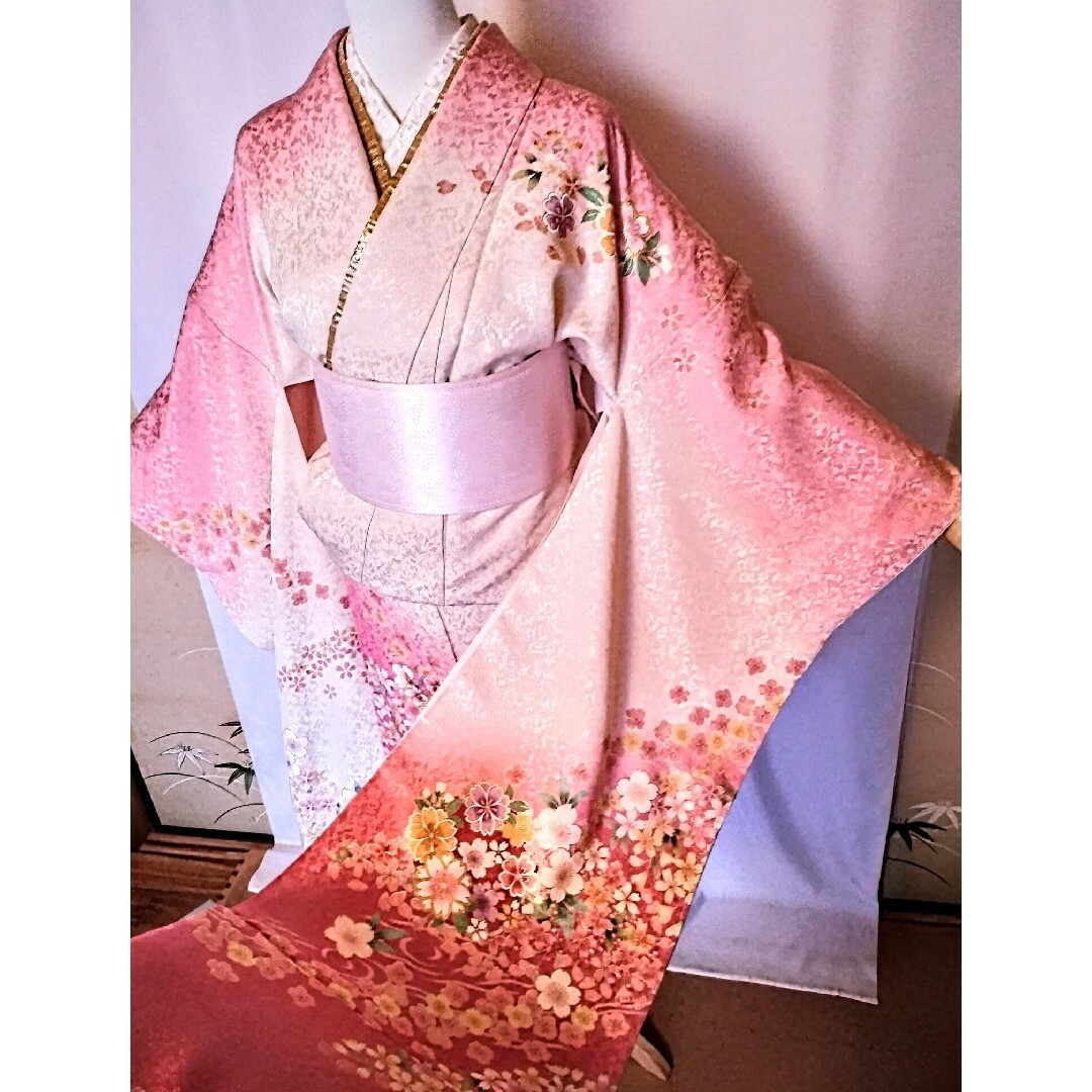 ふるさと割】 振袖 お値下げ♩ 着物 桜模様 ピンク 振袖 - library