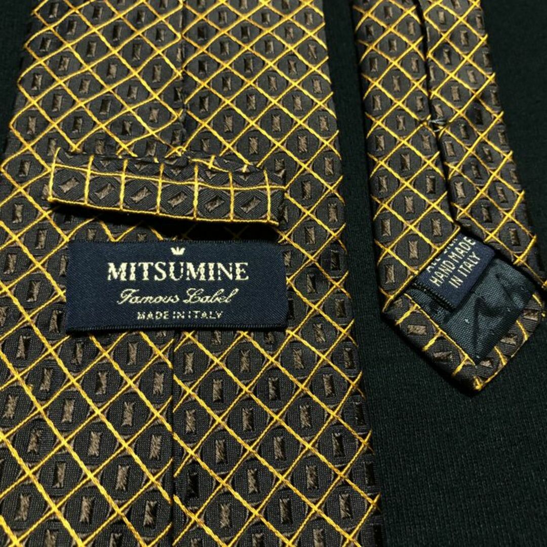 Mitsumine(ミツミネ)のミツミネ ドットチェック ブラウン＆イエロー ネクタイ A103-J09 メンズのファッション小物(ネクタイ)の商品写真