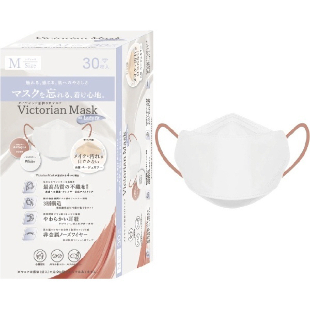 Victorian Mask バイカラー 30枚入 ホワイト×アンティークローズ インテリア/住まい/日用品の日用品/生活雑貨/旅行(日用品/生活雑貨)の商品写真