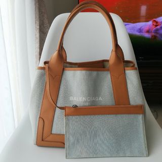 バレンシアガ(Balenciaga)のバレンシアガ　カバス　キャンバス　キャメル　ライトブルー　デニム　レザー　本革(ハンドバッグ)