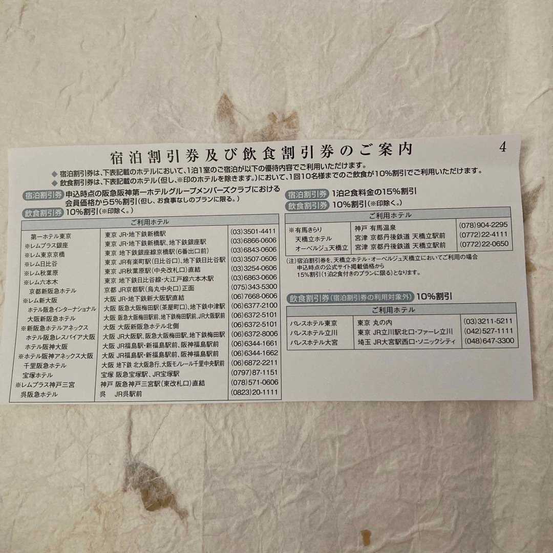 阪神阪急　グループ　宿泊割引券　飲食割引券 チケットの優待券/割引券(宿泊券)の商品写真