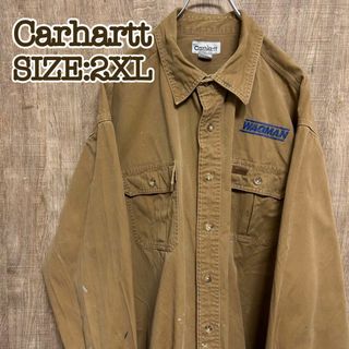 カーハート(carhartt)のCarhartt カーハート　ワークシャツ　ブラウン　革ロゴ　ビッグシャツ2XL(シャツ)