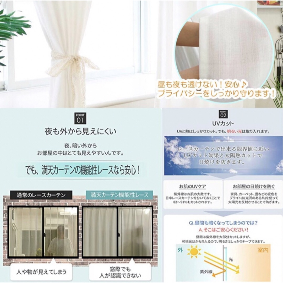 織り柄チェック 【新品未開封】遮光レースカーテン 両開き2枚組 UV