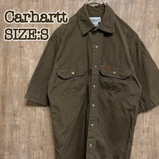 カーハート(carhartt)のCarhartt カーハート　半袖シャツ　BDシャツ　革ロゴ　カーキ　S(シャツ)