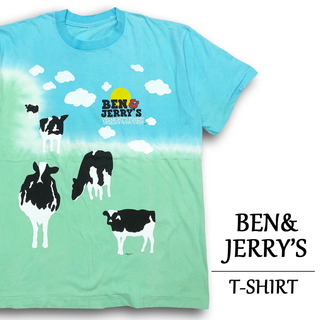 ベン&ジェリーズ Tシャツ 半袖 総柄 BEN&JERRY'S Tシャツ  サイズ：メンズ XL 相当  ビッグサイズ  ライトブルー×ライトグリーン【新品】(Tシャツ/カットソー(半袖/袖なし))