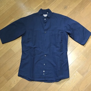 セレクト(SELECT)のスーツセレクト　5部丈　半袖スタンドカラーシャツ　ネイビー L(シャツ)