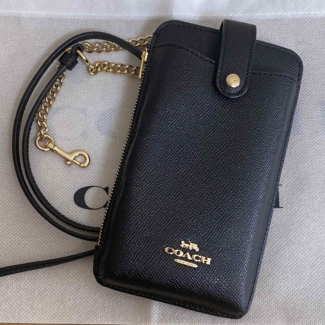 【美品】coach スマホ ショルダーバッグ ポシェット ブラック 黒