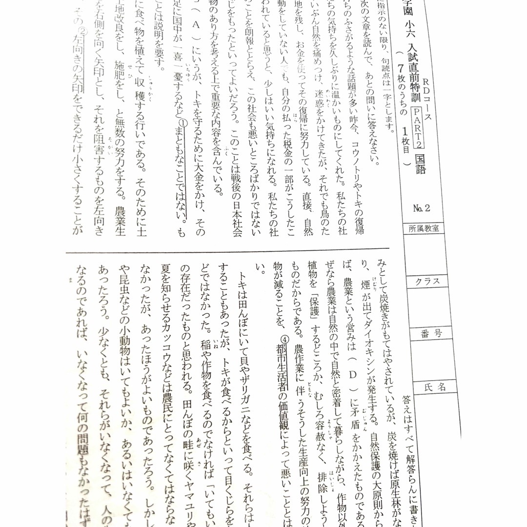 浜学園 小6 入試直前特訓 PART2 国語、算数、理科 復習テストの 浜学園 小6 入試直前特訓 PART2 国語、算数、理科 復習テストの