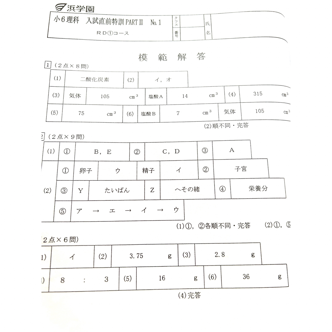 浜学園 小6 入試直前特訓 PART2 国語、算数、理科 復習テストの 浜学園 小6 入試直前特訓 PART2 国語、算数、理科 復習テストの